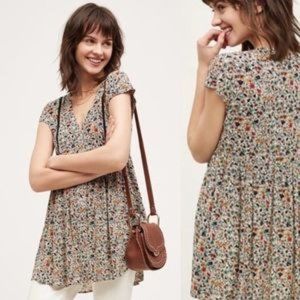 Anthropologie Vanessa VIrginia Floral Cream Peplum Button Up Blouse